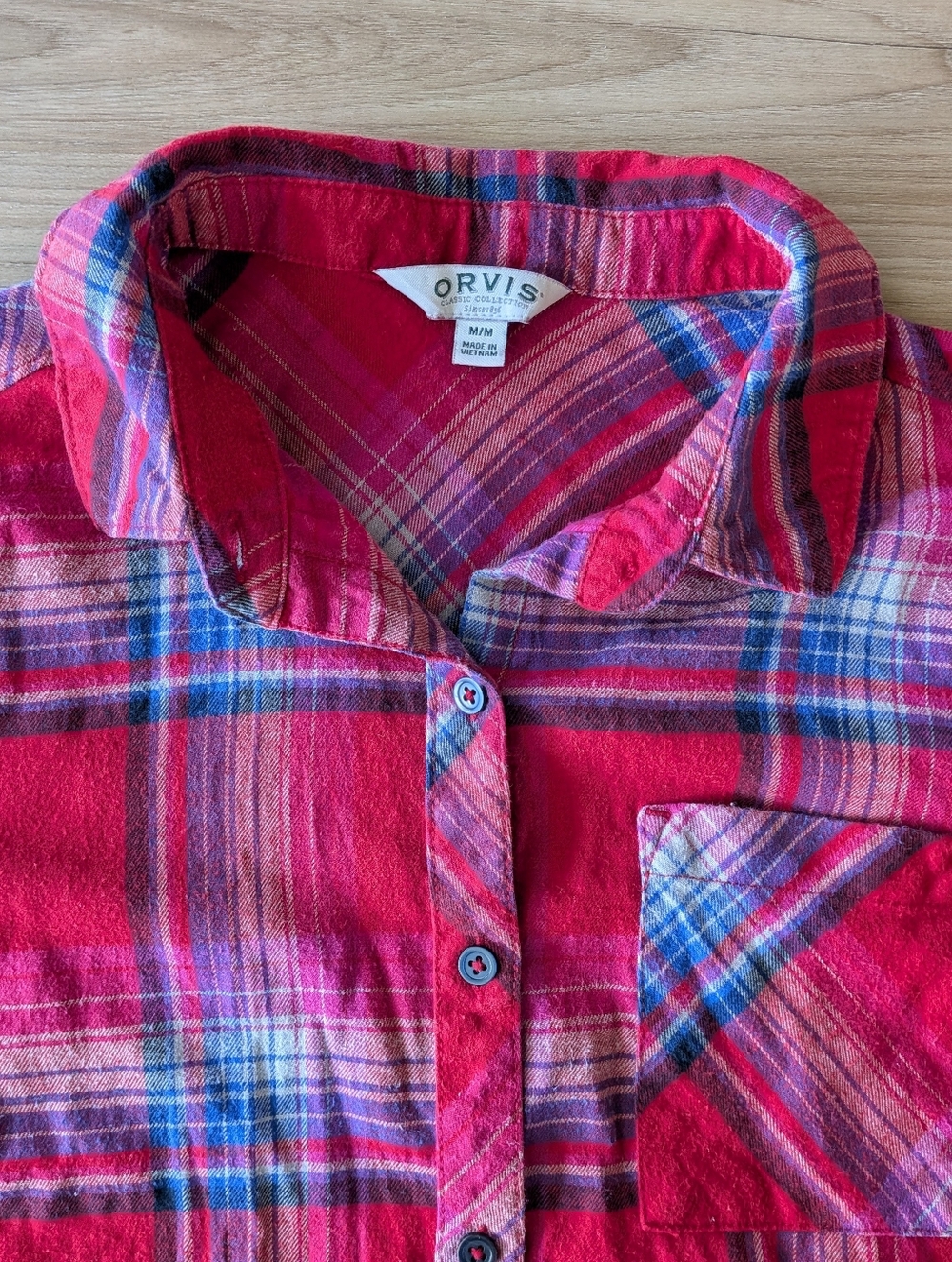 Orvis Red and Blue Plaid Button-Front Flannel Shirt